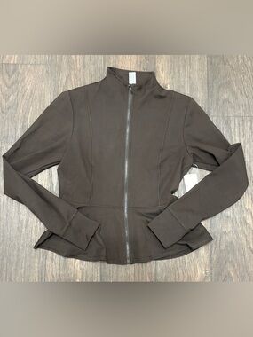 NWT Yogalicious Lux Violetta Full Zip Jacket Brown Peplum Activewear Medium